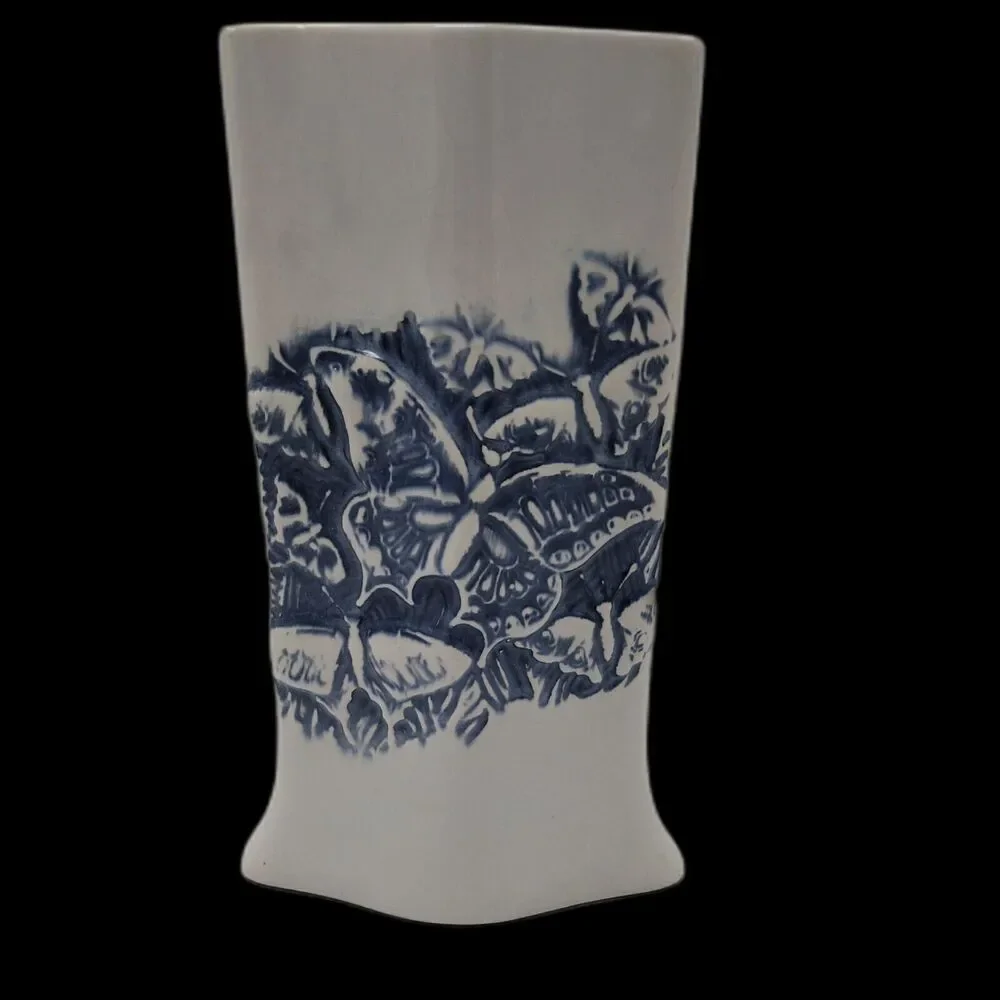Vintage Royal Haegar Blue Butterfly Diamond Vase Planter Textured MCM